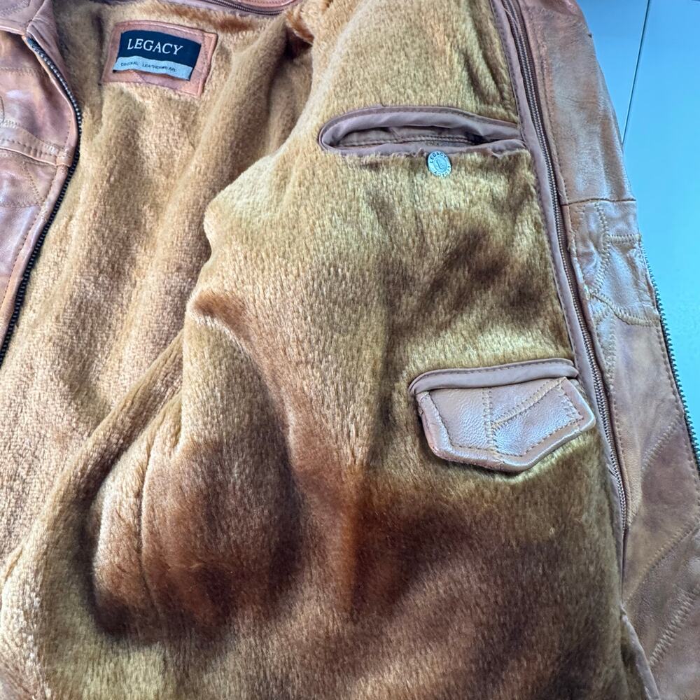 Vintage Y2K 90s  Legacy Patch Work Brown Leather Jacket Size XL Fur Lined - Picture 8 of 13